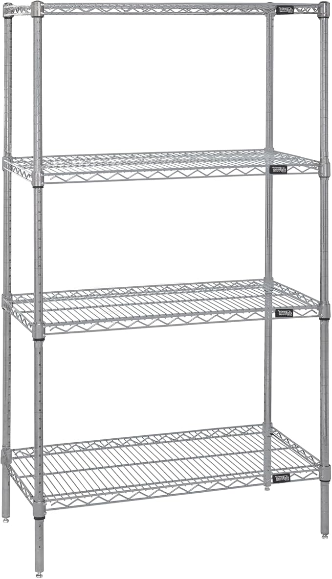 Quantum Storage Systems WR74-3636S Starter Kit Wire Shelves Stainless Steel 4 Shelves 74" H x 36" W x 36" D