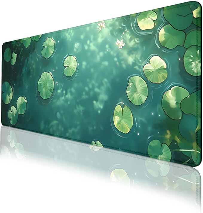 Pond Water Lily Gaming Mouse Pad Green Dream Surface Water Lily Extended Keyboard Mouse Mat for Computer Office, Big Laptop Mouse pad, Gaming Pc 31.5x11.8 in