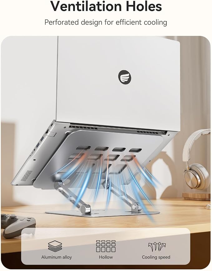 ORICO Ergonomic Laptop Stand for Desk, Height Adjustable Aluminum Laptop Stand Riser, Foldable Computer Holder for MacBook Neo, Air, Pro, Dell XPS, HP, Lenovo, Fits Devices up to 17" (ST11, Silver)