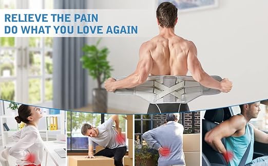 Back Brace for Lower Back Pain - Lumbar Support with Bionic Support System, Adjustable Belt for Men Women, Relieves Sciatica, Herniated Disc, Scoliosis, Posture Correction for Workout, Daily Use, Heavy Lifting(Grey,Medium)