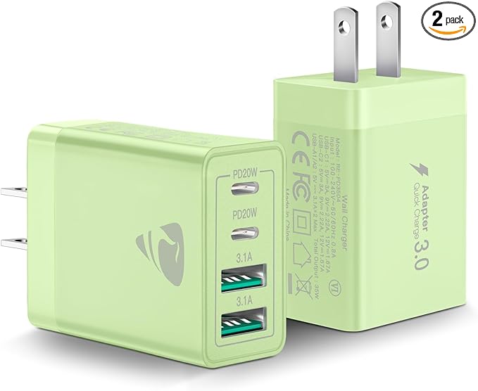 USB C Wall Charger 2-Pack, 40W 4-Port USB C Charger Block PD Power Delivery Fast Type C Charging Block Plug for iPhone 16/15/14/13/12/11/Pro Max, XS/XR/X, iPad, Samsung, Android Phones Charger Cube