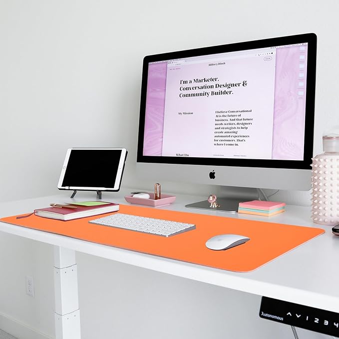 Large Leather Desk Pad Protector, 27.5inch x 13.7inch,Non-Slip Durable Office Desk Mat for Writing, Computer, Laptop, Mouse Pad & Desktop Use,Desk Protector Mat,Orange