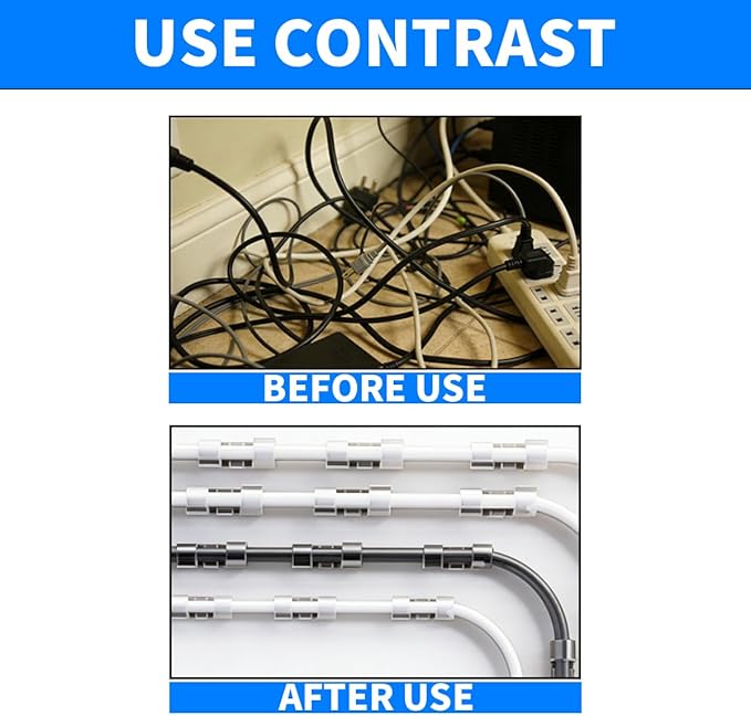 Adhesive cable clamp, a multi size cable organizer for cable management, suitable for Ethernet, power cords, holiday light lines, PC, Car, office (M, 20PCS+L, 20PCS+XL, 20PCS)