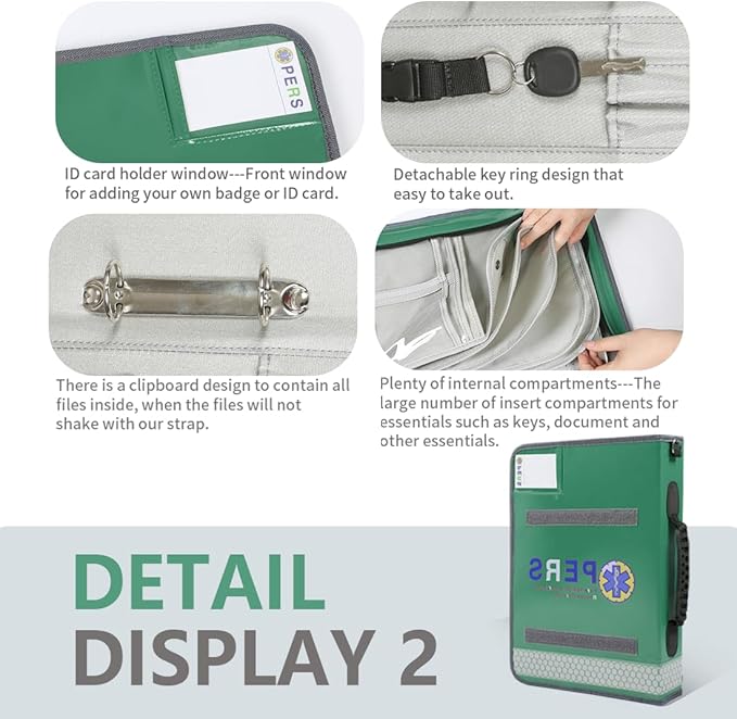 Durable Waterproof Medical Folder with Detachable Writing Board & Reflective Strips -A4 Document Bag for Emergency Care (Green)