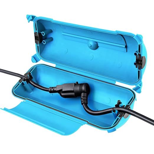 Flemoon Outdoor Extension Cord Safety Cover with Waterproof Protector Seal, Weatherproof Electrical Connection Box for Outdoor Outlets, Plugs, Sockets, Holiday Decorations, Power Tools, Blue