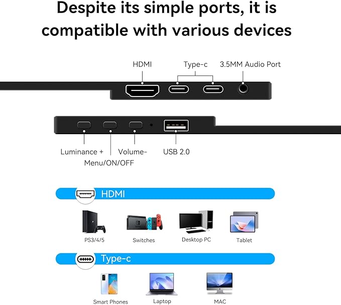 Touchscreen Portable Monitor, 14 Inch 1200P Ultra-Slim Lightweight Bezel Less HDR FHD IPS Touchscreen Display, Travel Monitor with Stand and Speakers, HDMI USB-C External Screen for Laptops and PC