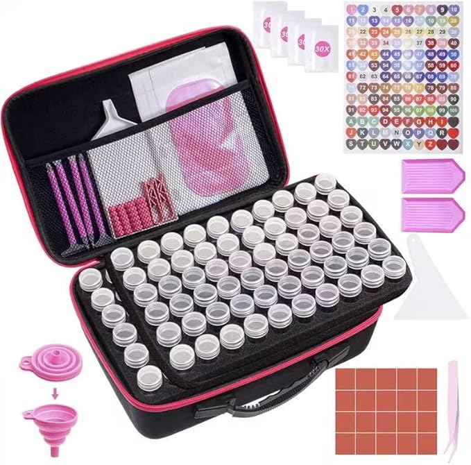 LYMUSUMI Diamond Art Storage Containers 120 Slots Diamond Painting Accessories and Tools Portable Bead Organizer Boxes for Adults（Rose Red）