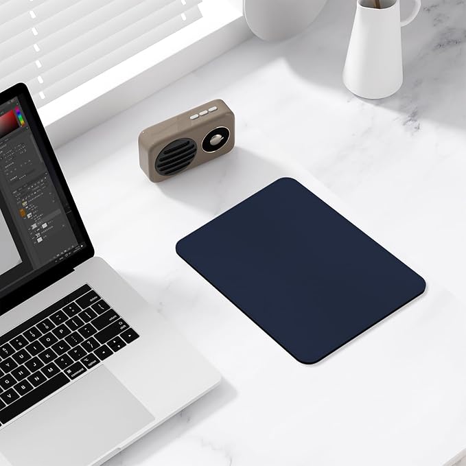 Leather Mouse Pad, Office Mouse Mat Non-Slip Rubber Base Stitched Edge Washable Waterproof Rectangular Mousepad for Office Gaming PC Laptop, 9.8" x 7.9", Dark Blue