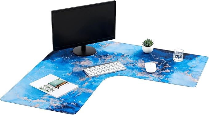 Relaxweex L Shaped Desk Mat for 90° Corner Desks, 26" x 26" Blue Waterproof Mouse Pad with 18" Inner Corner, Non-Slip Rubber Desk Protector for Office & Gaming