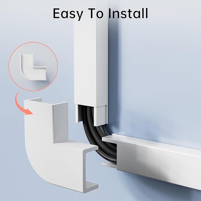 283in PVC Wire Covers for Cords on Wall, One-Cord Cable Concealer Kit, Paintable Cable Raceway Management, Cord Hider, Max for 2 Small Cords for Home Office, W0.59in H0.4in