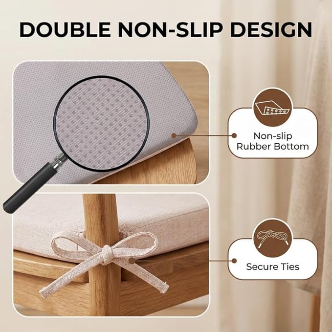 Chair Cushions Set of 1, D-Shaped Seat Cushion for Chair, Non Slip Chair Pads with Ties, 17" x 16" x 2", 40D Foam, Removable Washable Cover, Seat Cushions for Kitchen Chairs, Beige
