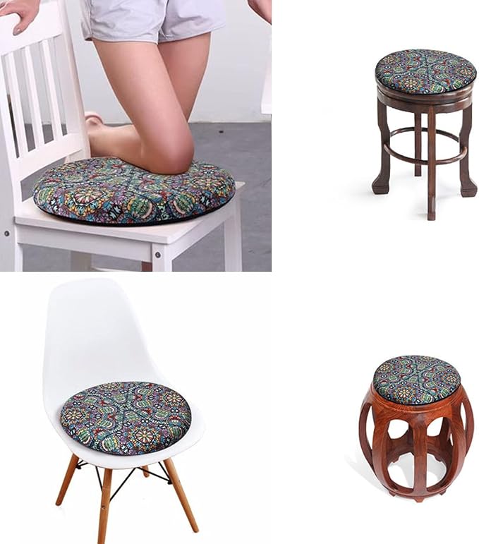 13" Detachable Memory Foam Seat Cushion Round Chair Cushion Non-Slip Dining Stool Pad Circle Chair Pad Washable for Kitchen Dining Office Chairs Colorful Pattern