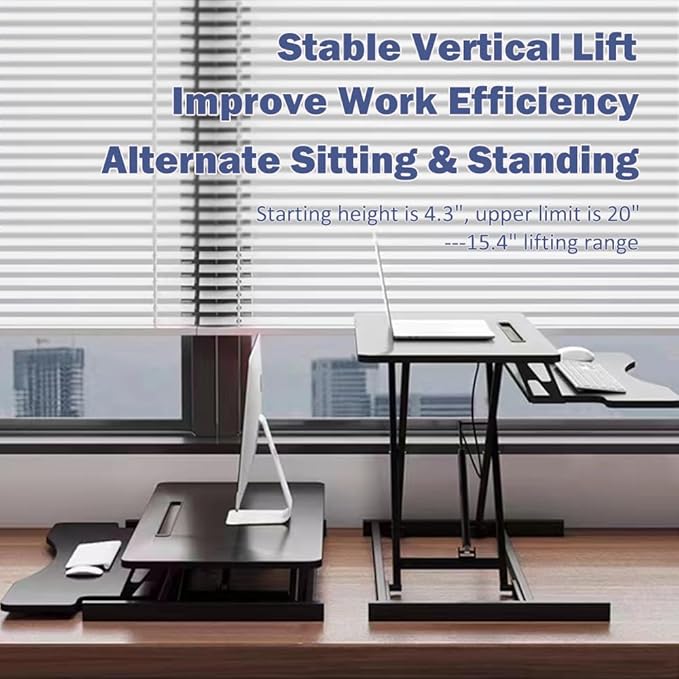 Instant Ergonomic Standing Desk Converter - 32" Wide, No Assembly, Sit-Stand Workstation for Pain Relief & Productivity (Black)
