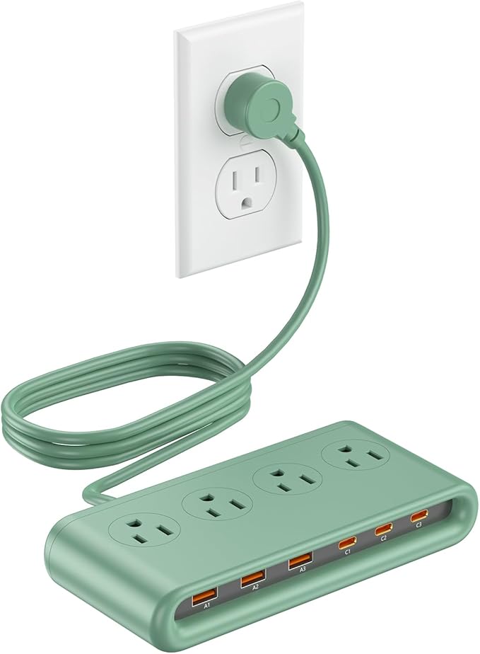 Power Strip with USB Ports 35W, 4 AC Outlets Surge Protector 2500W, 6 Ports PD USB Charger Station, 5ft Extension Cord for Home/Office/Travelling Essentials