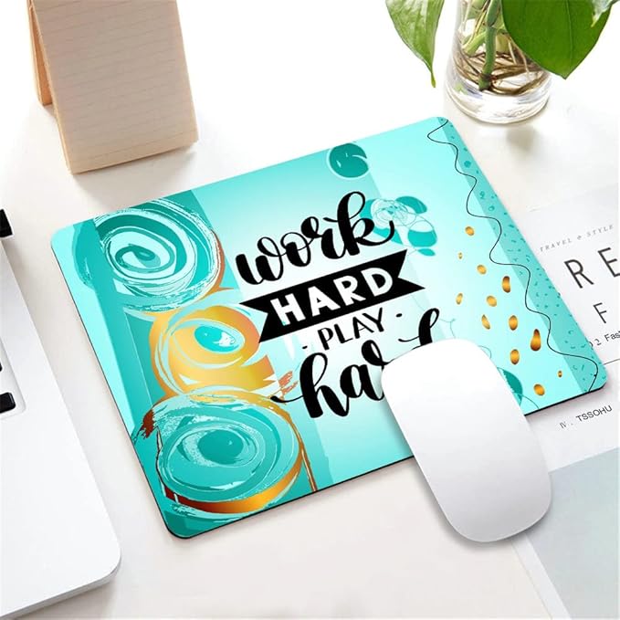 Work Hard Play Hard Motivational Quote Mouse Pad Non-Slip Rubber Base Gaming MousePads for Computers Laptop Office, 9.5"x7.9"x0.12" Inch(240mm x 200mm x 3mm)