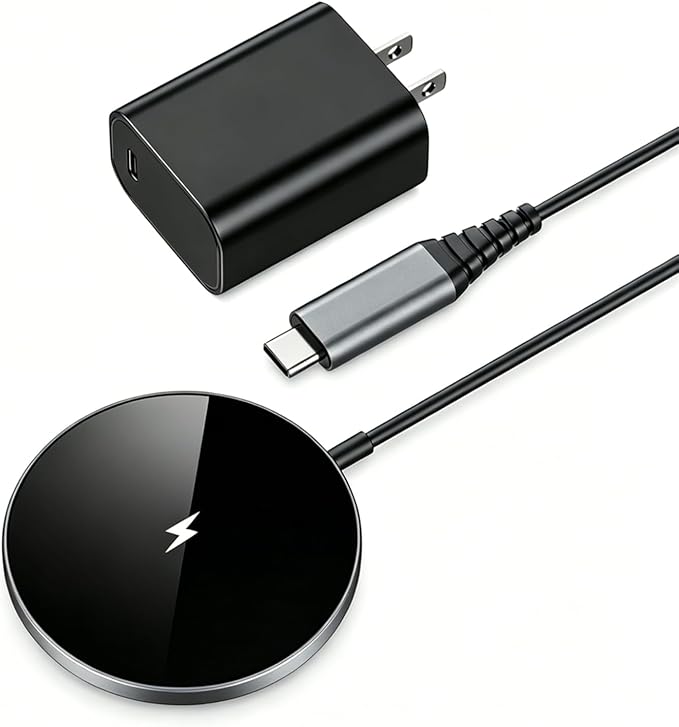 NANAMI Magnetic Fast Wireless Charger Pad with 20W PD Adapter,for MagSafe iPhone 17/16/15/14/13/12 Series & AirPods 3/2/Pro 2,Non-Slip Base & Strong Magnetic Alignment for Desk and Office Use(Black)