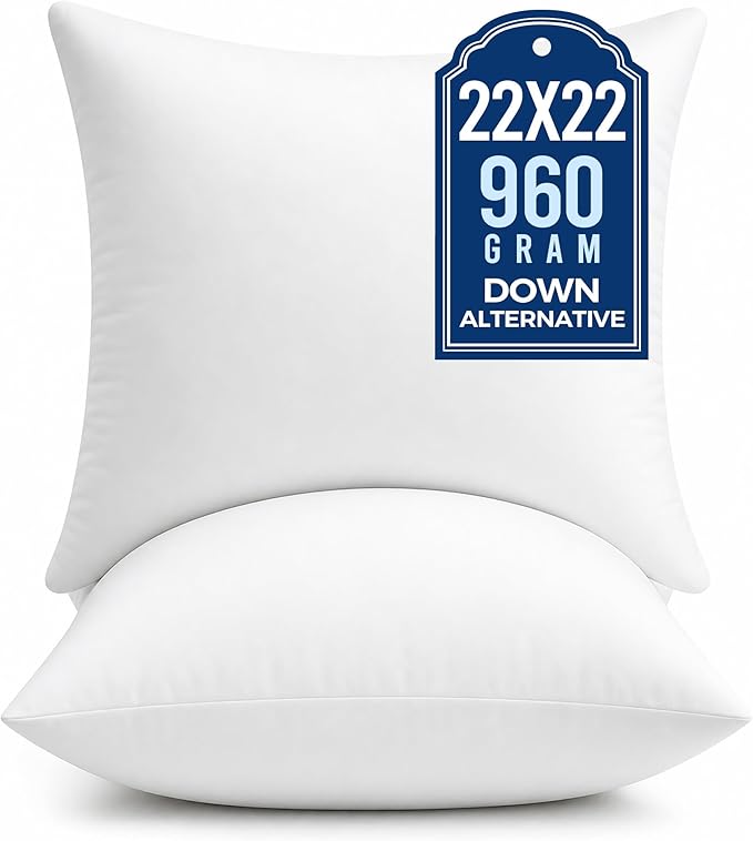 puredown® 22x22 Pillow Inserts, Fluffy Plush Square Form Sham Stuffer Set of 2, Decorative Down Alternative Pillows for Couch, Sofa, Bed and Home Decor