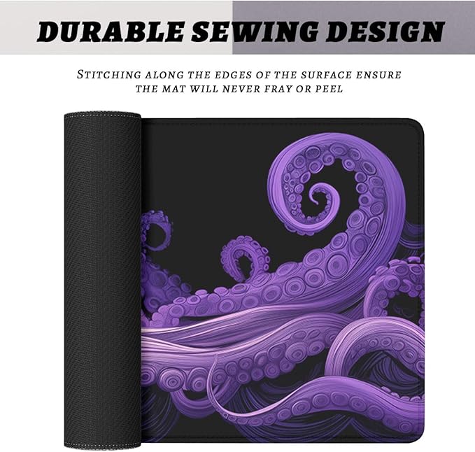 Octopus Tentacles Gaming Mouse Pad Ocean Purple Tentacles Waves Mousepad Extended Large Laptop Keyboard Non-Slip Rubber Base with Stitched Edges for Home 31.5x11.8 in