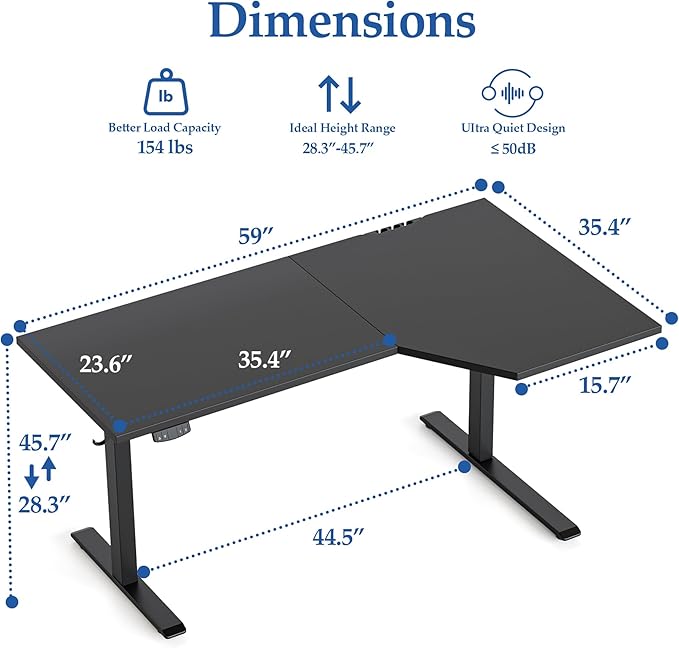 Klicelor L Shaped Standing Desk 59 x 35.4 Inch, Electric Height Adjustable Corner Desk for Home Office Workstation, Ergonomic Sit Stand Computer Table with Memory Controller, Black