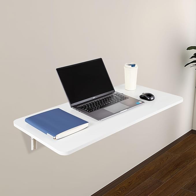 Neoaider Upgrade Wall Mounted Folding Table 31.5”L x 15.7”W, Laundry Folding Table with Heavy Duty Metal Collapsible Shelf Brackets, Wall Mounted Desk Fold Down for Small Spaces, White