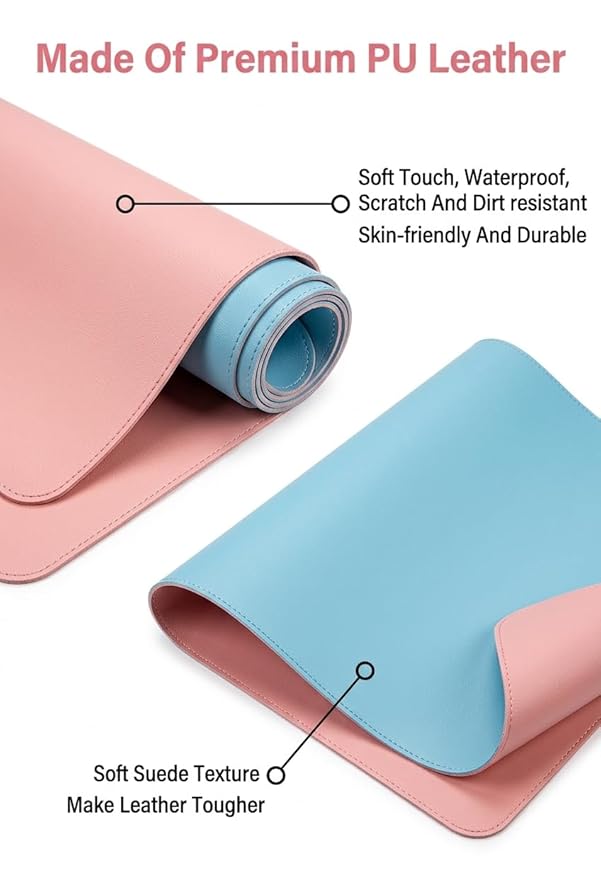 Double Sided Nail Art Table Mat, Soft Microfiber Leather Nail Hand Rest Mat, Waterproof Nail Arm Rest, Nail Mat for Manicure Table Nail Technician, for Desk, Dining Table, Pink & Blue (MAT ONLY)