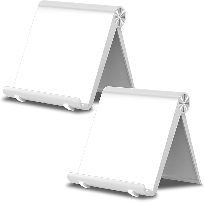 Cell Phone Foldable Stand for Desk, Portable Cell Phone Holder, Adjustable Tablet Dock, Office Desk Accessories for iPhone 17 16 15 14 13 Pro Max Air, Galaxy S25, S24, White&White