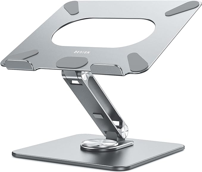 BESIGN LSX7 Laptop Stand with 360 Rotating Base, Ergonomic Adjustable Notebook Riser, Foldable Computer Holder Compatible with 10-15.6" Laptops (Gray)
