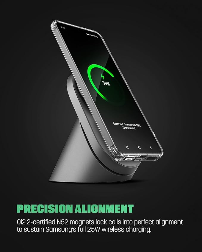 Qi2.2 Certified Magnetic Charging Stand for Samsung [25W] Compatible with MagSafe, Super-Fast Wireless Desktop Phone Charger for S26 Ultra S25 Plus Adapter Included [Active-Cooling Technology]
