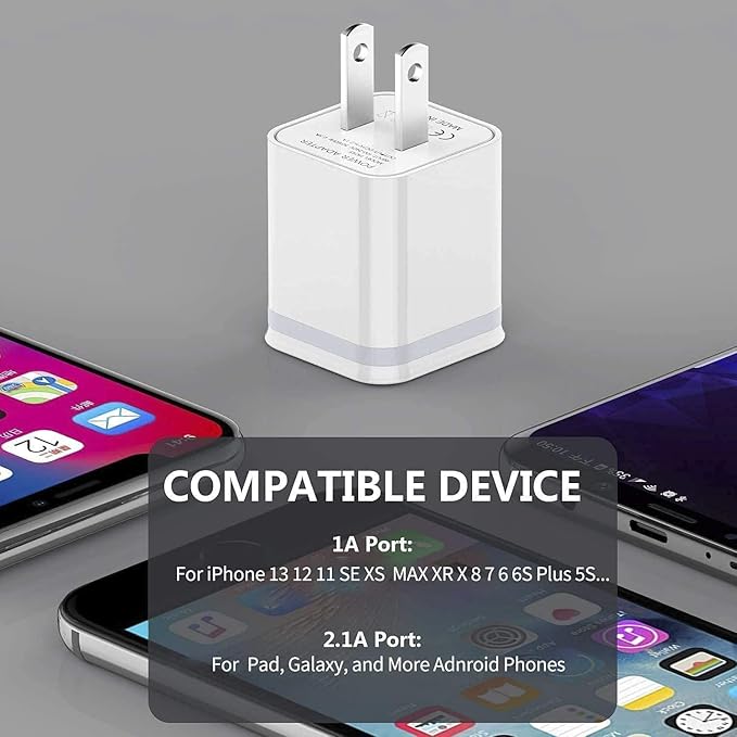 USB Wall Charger, LUOATIP 3-Pack 2.1A 5V Dual Port Cube Power Adapter Plug Block Charging Box Brick for iPhone 14 13 12 11 Pro Max SE XS XR X 8 7 6 6S Plus, Galaxy, LG, Moto, Android Phones