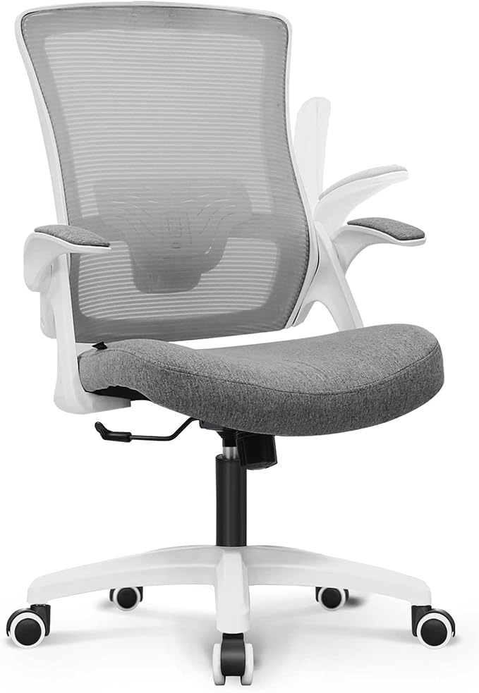 NEO CHAIR Office Desk Gaming Chair Computer High Back Mesh Seat with Rolling Wheels Ergonomic Adjustable Comfy Flip-up Armrests Lumbar Support Height for Home (Grey)