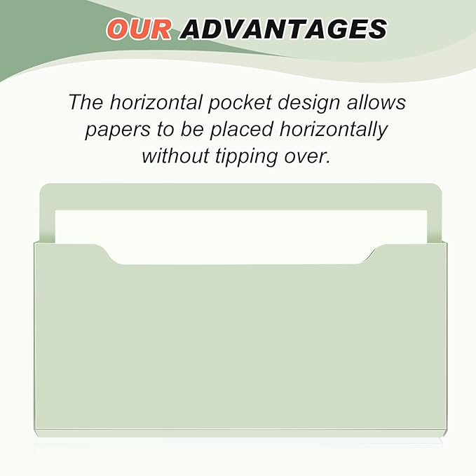 Fuutreo 6 Pcs Magnetic Wall File Organizer Magnetic Wall File Holder Refrigerator Magazine Holder for Mail Letters Paper(Sage Green,Horizontal-large)