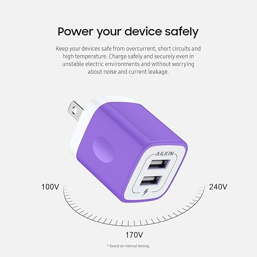 AILKIN USB Wall Charger, Charger Adapter, 2.1Amp Dual Port Quick Charger Plug Cube for iPhone, Samsung Galaxy Double USB A AC Power Adapter US Standard Travel Old Supply Box Charging Block