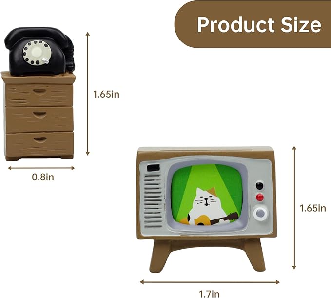RAQWI Cute Mini TV and Telephone Cabinet Figurine for Living Room,Shelf Decor Cute Design Perfect Cute Cat Gift for Cat Lovers