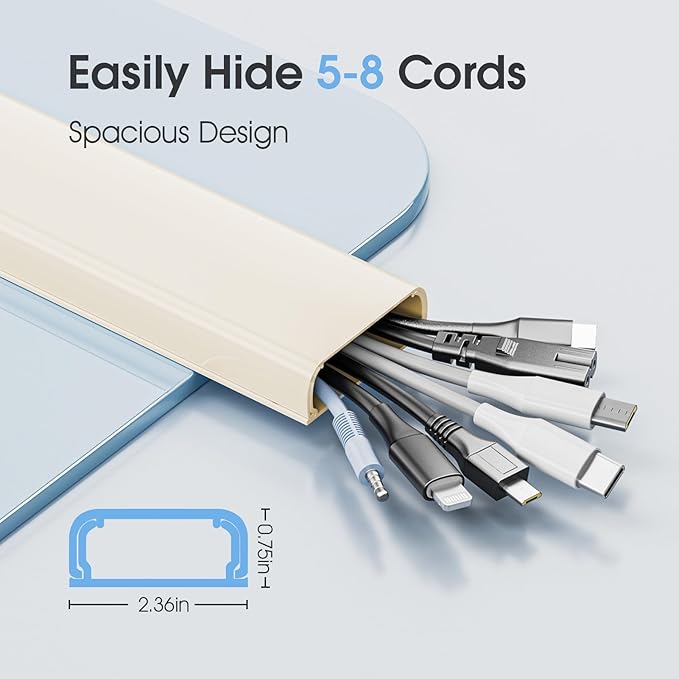 47in XX-Large Beige Cord Hider Wall Mounted TV, Pre-drilled Cord Cover, Wire Hiders for TV on Wall, Paintable Cable Cover, W2.36in H0.75in
