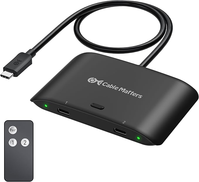 Cable Matters 20Gbps USB C KVM Switch for 2 Computers, Up to 8K@30Hz on Windows, 4K@60Hz on macOS, 140W PD, for Sharing a USB-C/Thunderbolt 4 Monitor or Dock (Not Work with Captive Cable Docks), Black