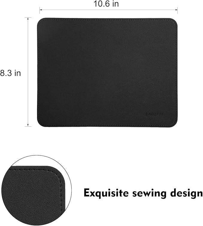 Double-Sided PU Leather & Cork Mouse Pad with Coaster – Reversible, Non-Slip, Stitched Edges for Office & Home, 8x11 Inches,(Black)