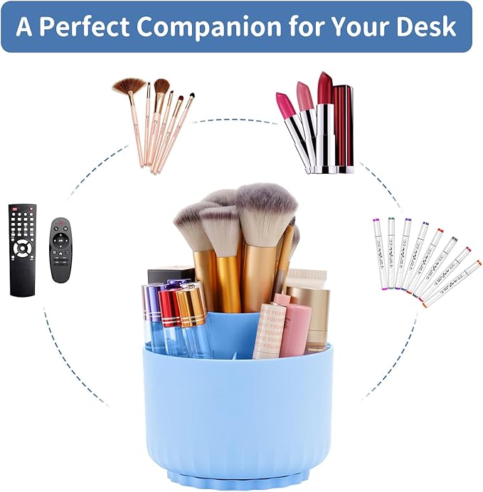 Marbrasse Desk Organizer, 360-Degree Rotating Pen Pencil Holder, Desk Organizers and Accessories with 5 Compartments Pencil Organizer, Art Supply Storage Box Caddy (Sapphire Blue)