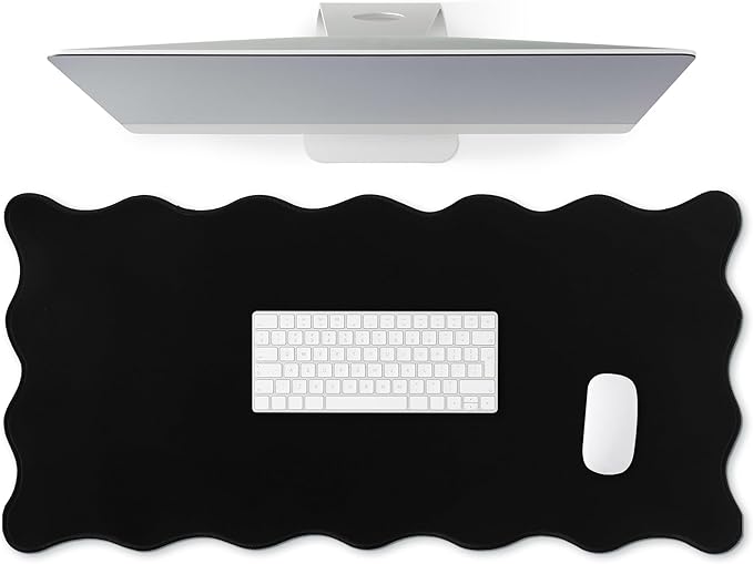 Hahafelt Scalloped Desk Mat Large Desk Pad Cute Coquette Table Mat Aesthetic Preppy Table Make up Pad Nonslip 2026 Graduation Gift with Stitching Waterproof Gaming(Black,31.5 x 15.8 Inches)