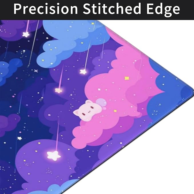 Extra Large Mouse Pad 48x24 Inch, Cute Cartoon Cat Starry Sky Desk Mat with Non-Slip Base, Purple Mousepad for Gaming Office, Soft Keyboard Mat for Full Desk Coverage