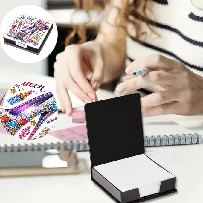 Diamond Painting Kits Sticky Note Holder, DIY Diamond Art Accessories Memo Pad Box for Desk, Mosaic Craft Kits for Adults Beginners, Cute Office Decor Gifts Women(High Heels A)