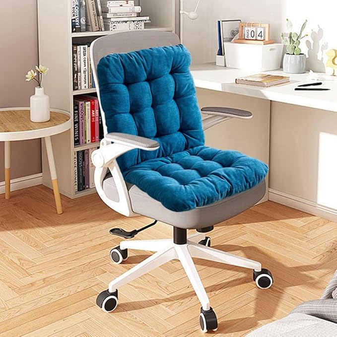 Desk Chair Cushion,Non-Slip Office Chair Pad with Ties,Soft Seat Cushion with High Back Support for Dorm,Car,Dining Room,Kitchen,Rocking Chairs (Blue)