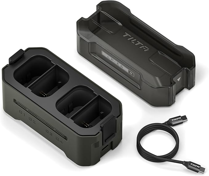 Tilta LP-E6P Charging Station Battery Kit, 4-Slot 45W PD USB-C Fast Charger | Compatible with Canon LP-E6 LP-E6P Cameras | Compact Portable Travel Charger, 2 Batteries - Green