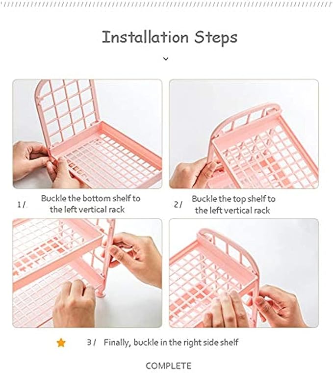 UnnFiko 2-Layers Table Shelf Organizer, Adjustable Plastic Storage Rack Shelf Square Basket Desk Stand Table Storage Organizer Shelves (Deep Purple)