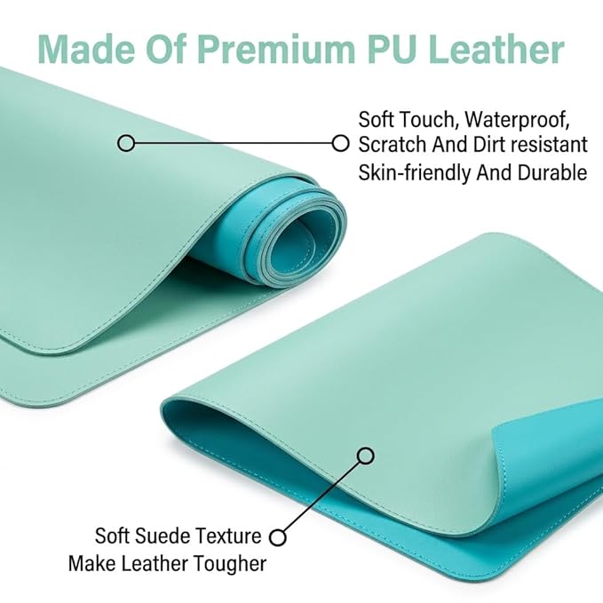 Double Sided Nail Art Table Mat, Soft Microfiber Leather Nail Hand Rest Mat, Waterproof Nail Arm Rest, Nail Mat for Manicure Table Nail Technician, for Desk, Dining Table, Green & Blue (MAT ONLY)