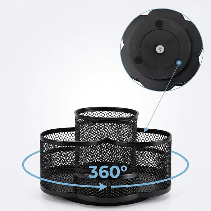 Multifunctional Desk Pen Holder,360°Rotating Metal Mesh Pen Holder,Office Learning Stationery Organiser (Black)