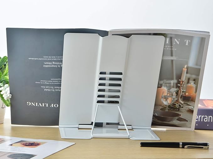 Citmage Desk Book Stand Document Holder Heavy Duty Metal Reading Stand with Book Magazine Menu iPad Music Score Speech Draft with 6 Adjustable Positions(White)