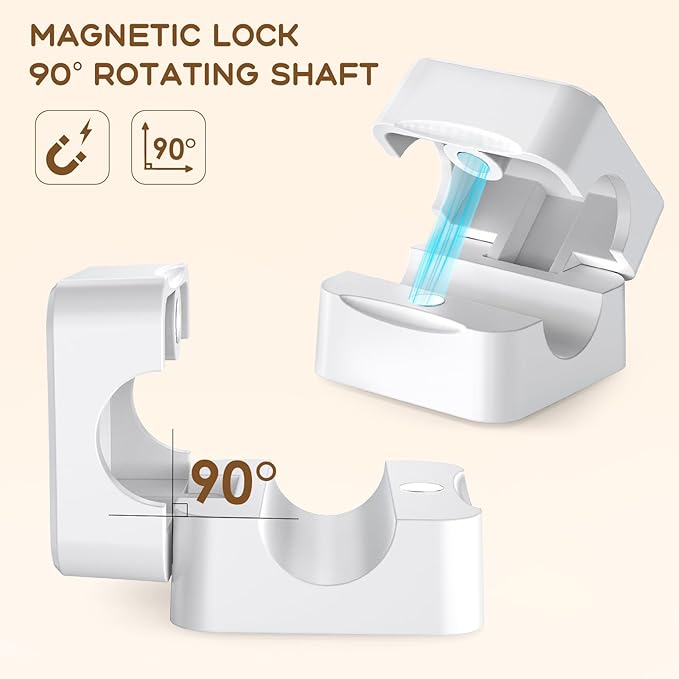 6 Pack Magnetic Cable Clips, FlyCoco Cell Phone Cord Holder for Nightstand, Cord Organizer for Side Table, [Smooth Adjustable] Mini Cube Cord Holder for Home Office Desk Phone Car Wall Desktop(White)