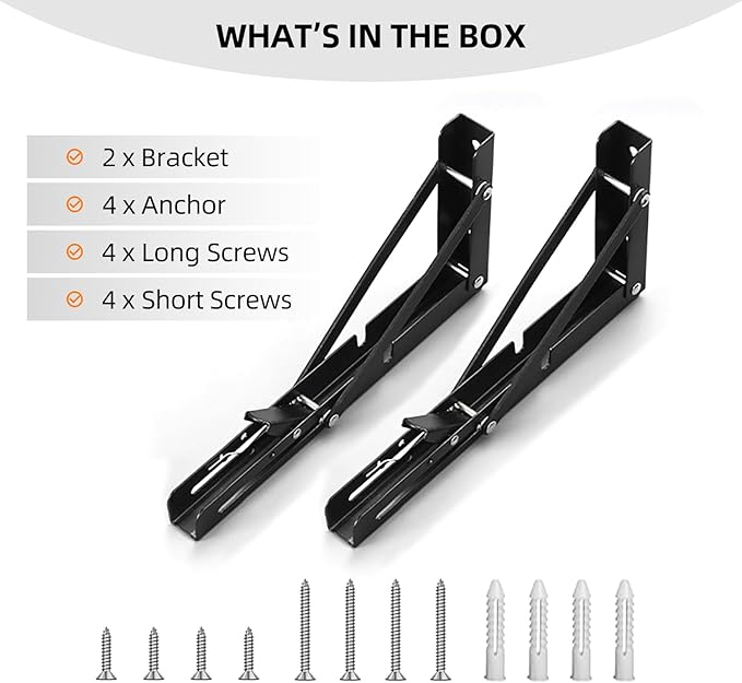 Folding Shelf Brackets 14 inch Foldable Shelf Bracket Heavy Duty Collapsible Shelf Brackets DIY Wall Mounted Fold Down Table Bracket Space-Saving for Benches Workstation (2PC, Max.Load 133 lbs)