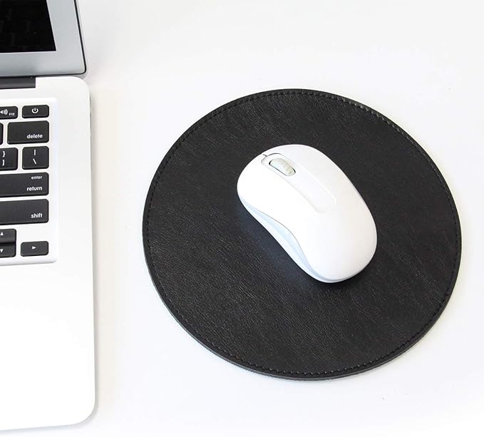 Round Faux Leather Mouse Pad, 7.8 Inch Small Compact PU Leather Circular Desk Mat, Waterproof Non-Slip Smooth Mousepad for Office Laptop, Home Work & Travel (Black)