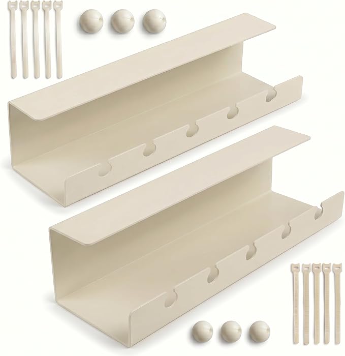 Under Desk Cable Management Tray No Drill, Cord Organizer for Desk, Wire Organizer, Cable Tray for Home Office Standing Desk, Wire Managment, Cord Hider, Set of 2 pcs (White)